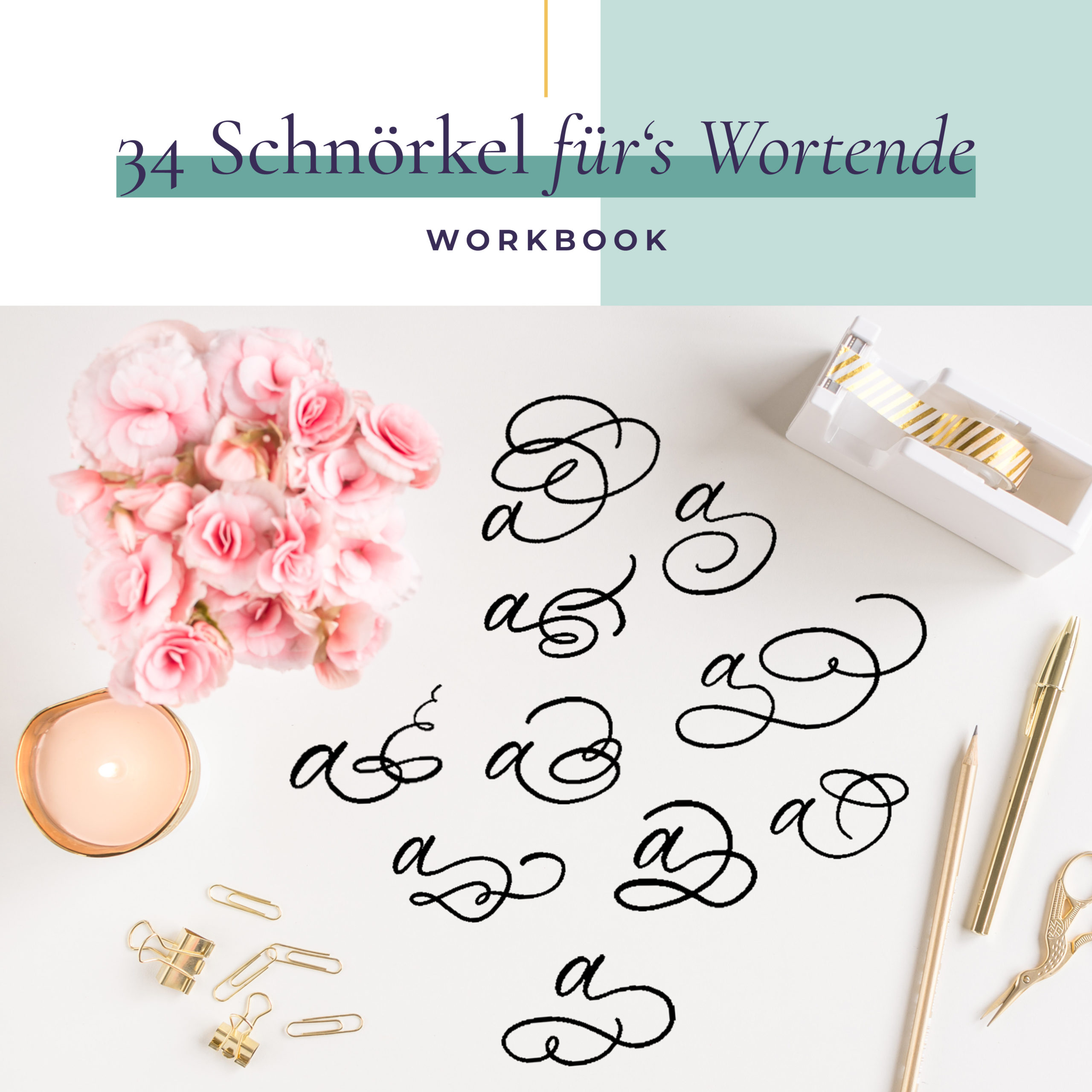 Workbook mit 34 Schnörkeln zur Verzierung von Kalligraphie-Schriftzügen