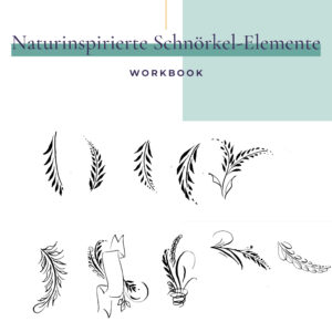 Workbook mit von der Natur inspirierten Schnörkelelementen wie Blättern, Zweigen und Ähren