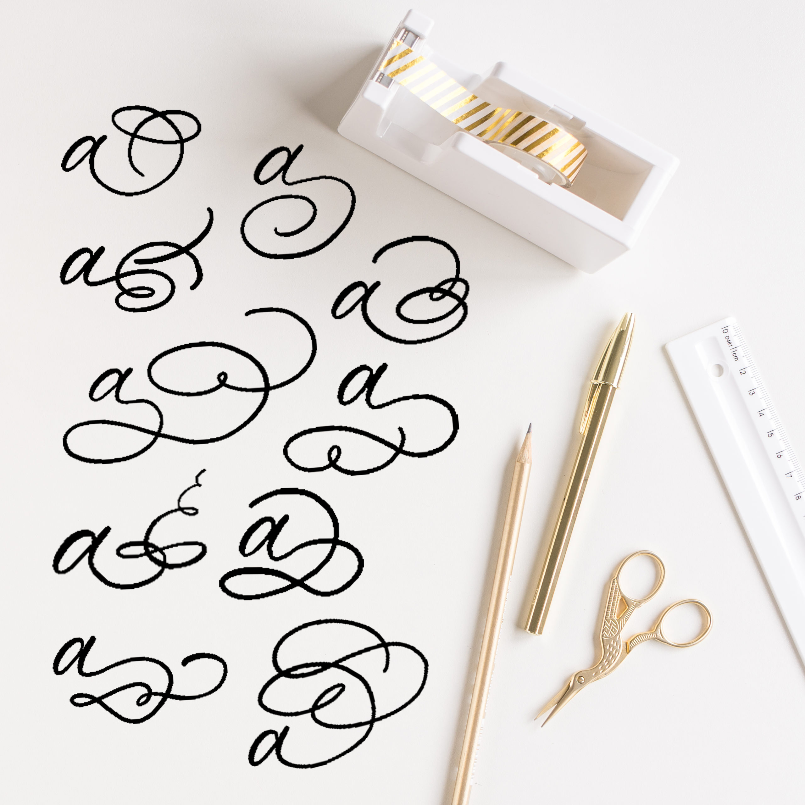 Übersicht verschiedener Kalligraphie Schnörkel zum Verzieren von Wörtern